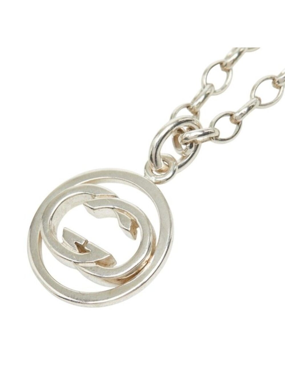 Gucci GG Logo Double G Chain Pendant Silver